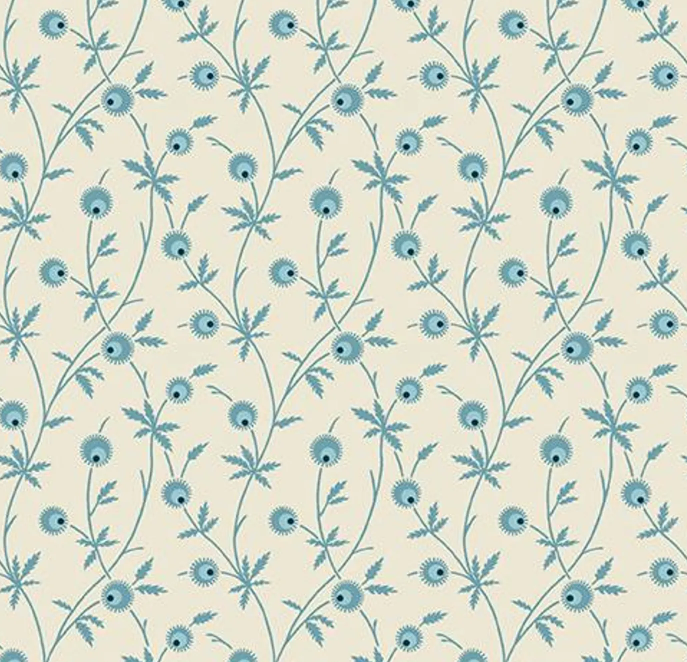Blue Escape Cream Vines Fabric | Andover Fabrics